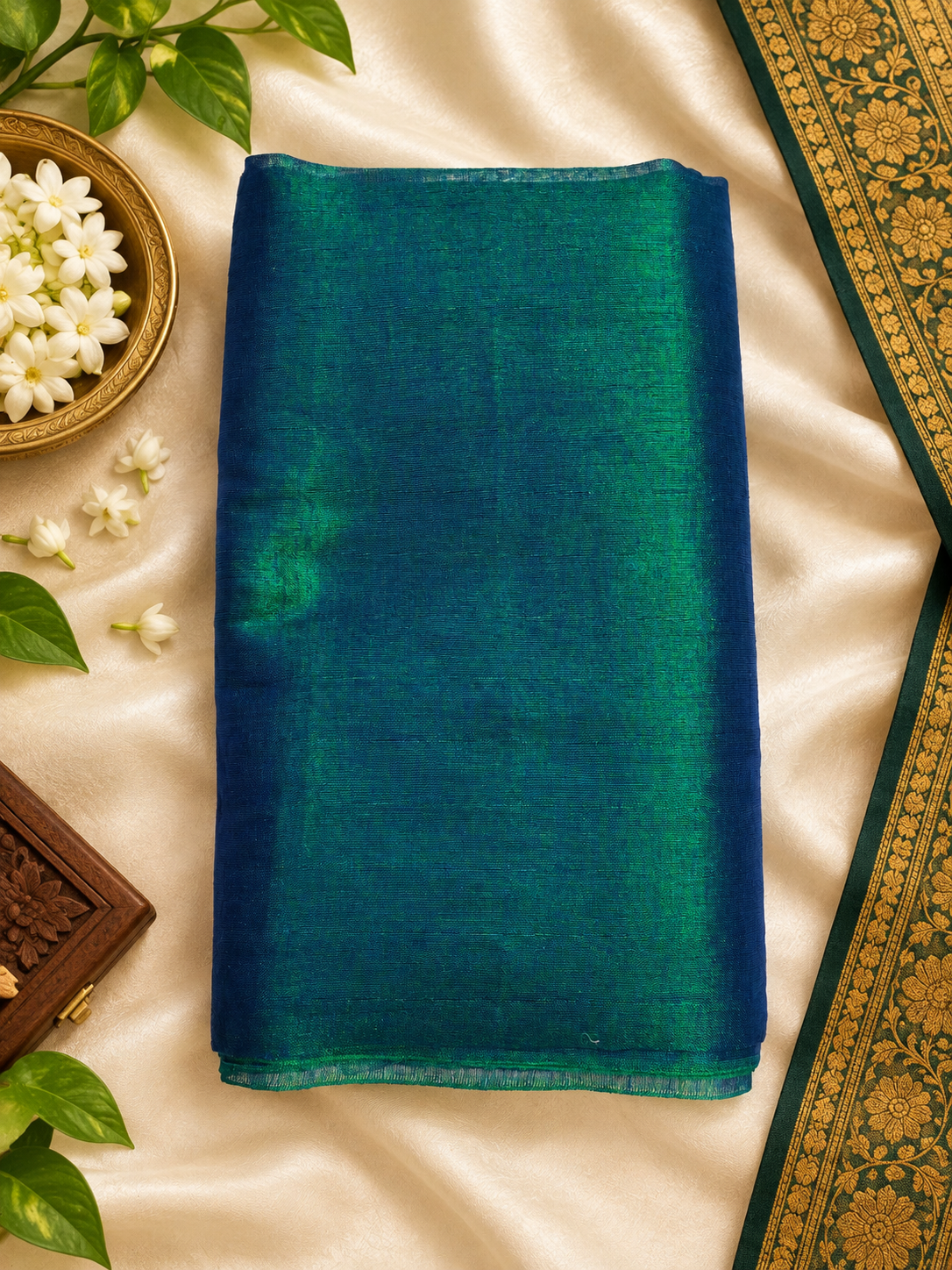 peacock green mul tissue saree