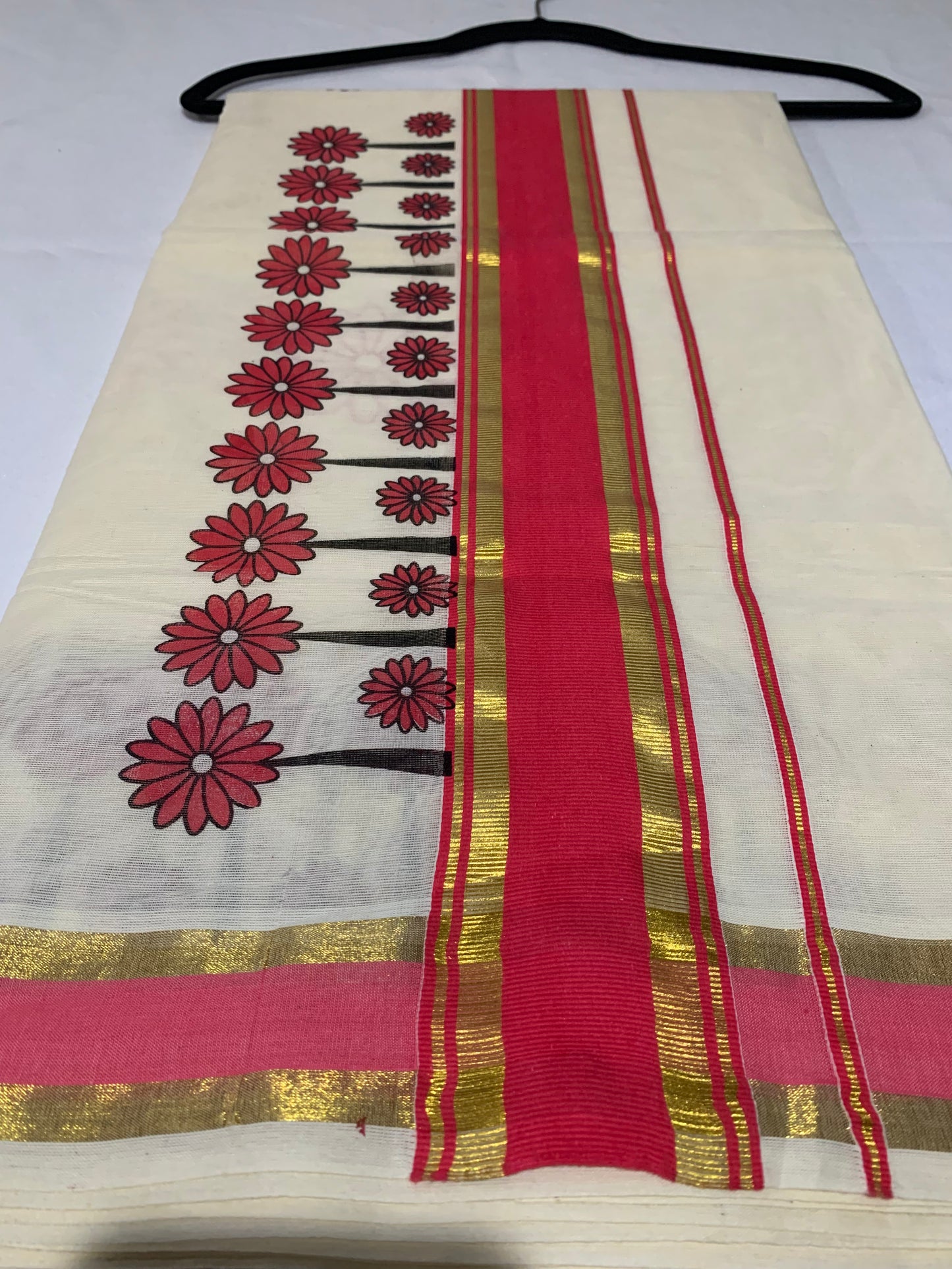 Gold and pink border saree