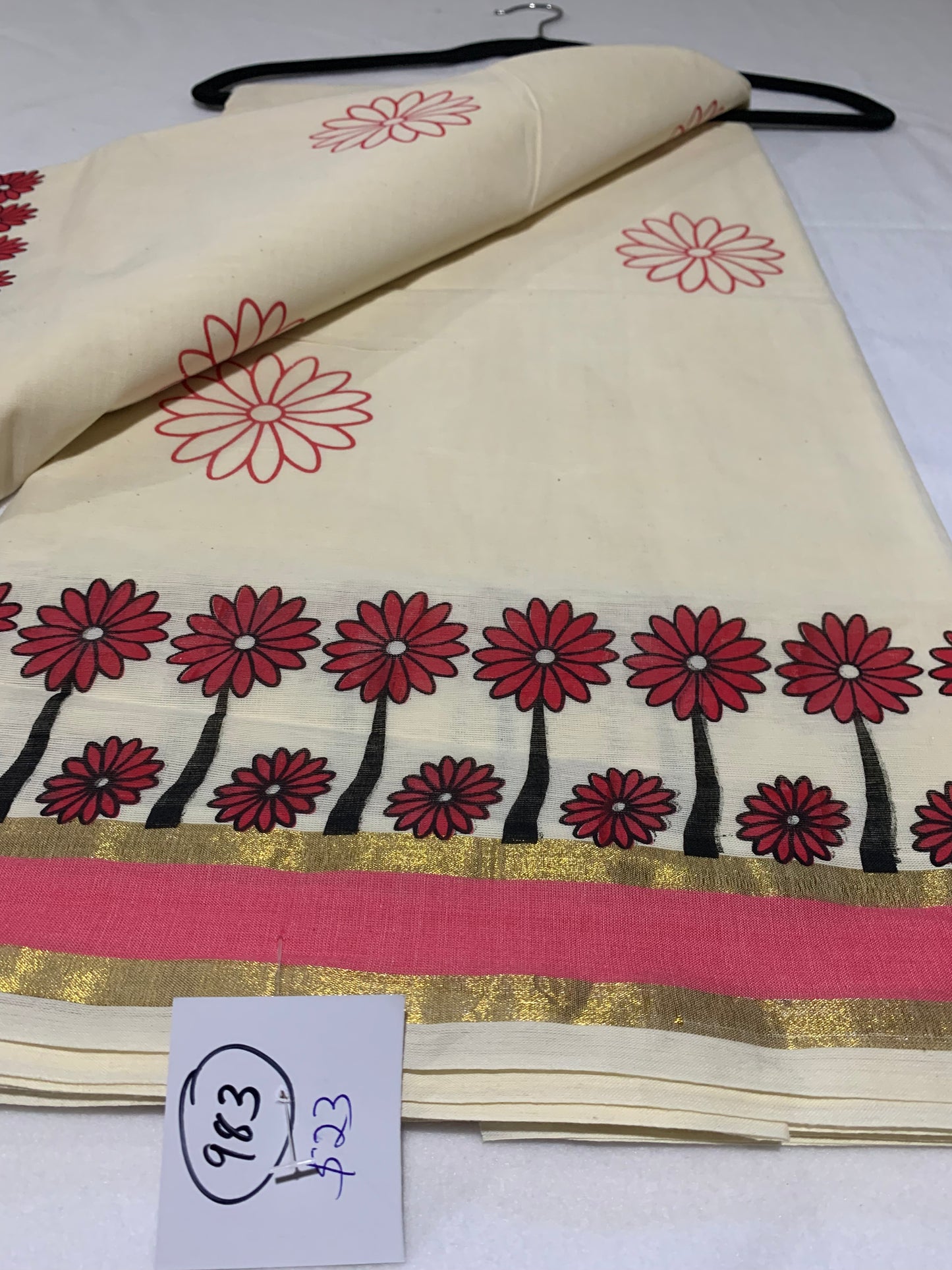 Gold and pink border saree