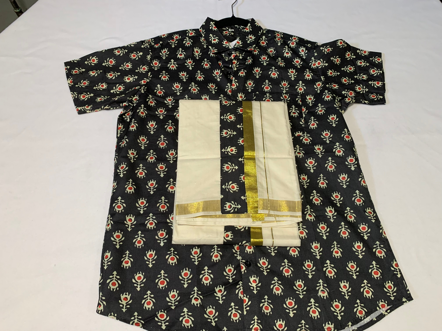 Half sleeve ajrak shirt/mundu combo