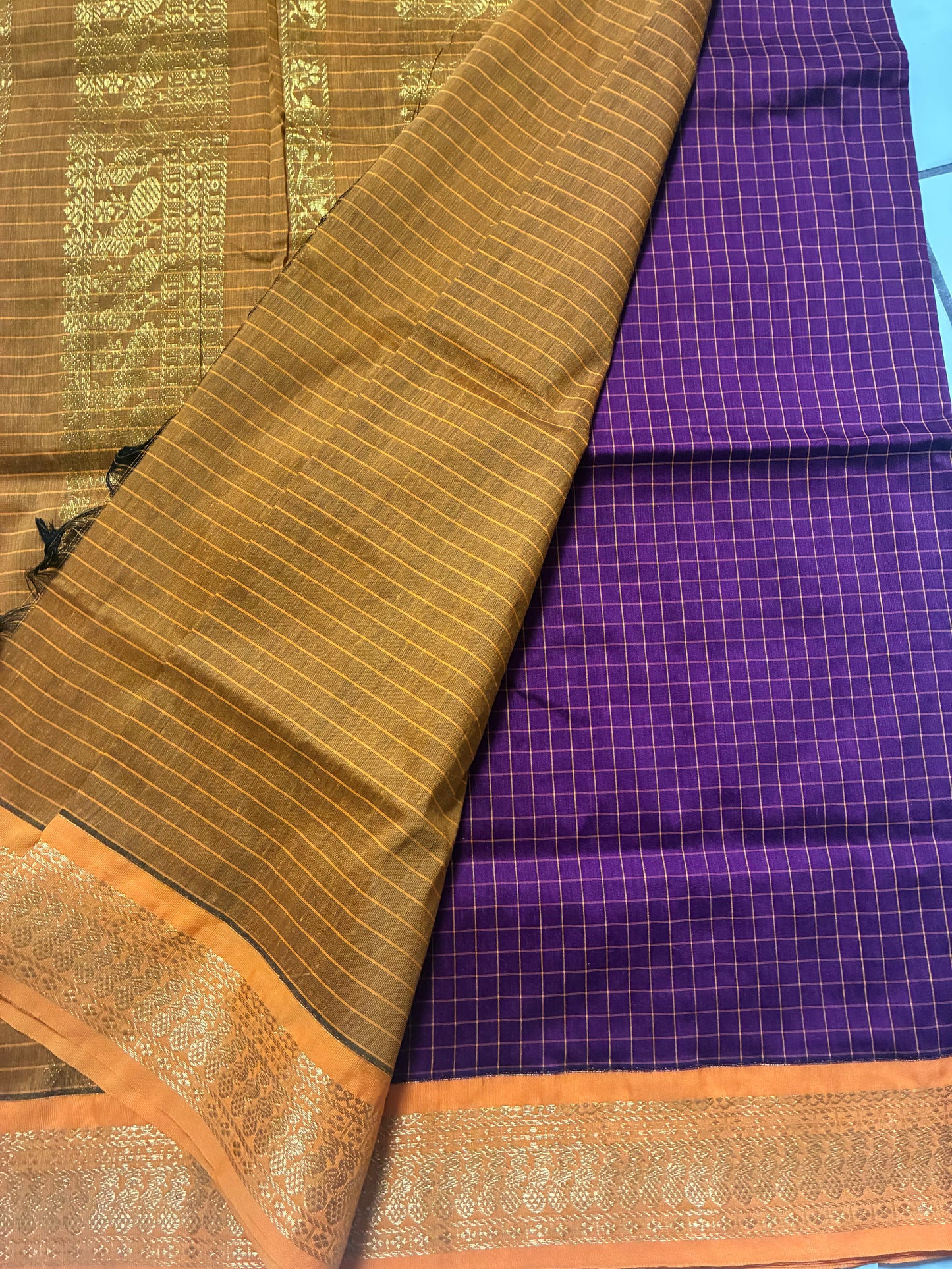 Kalyani cotton checked sari