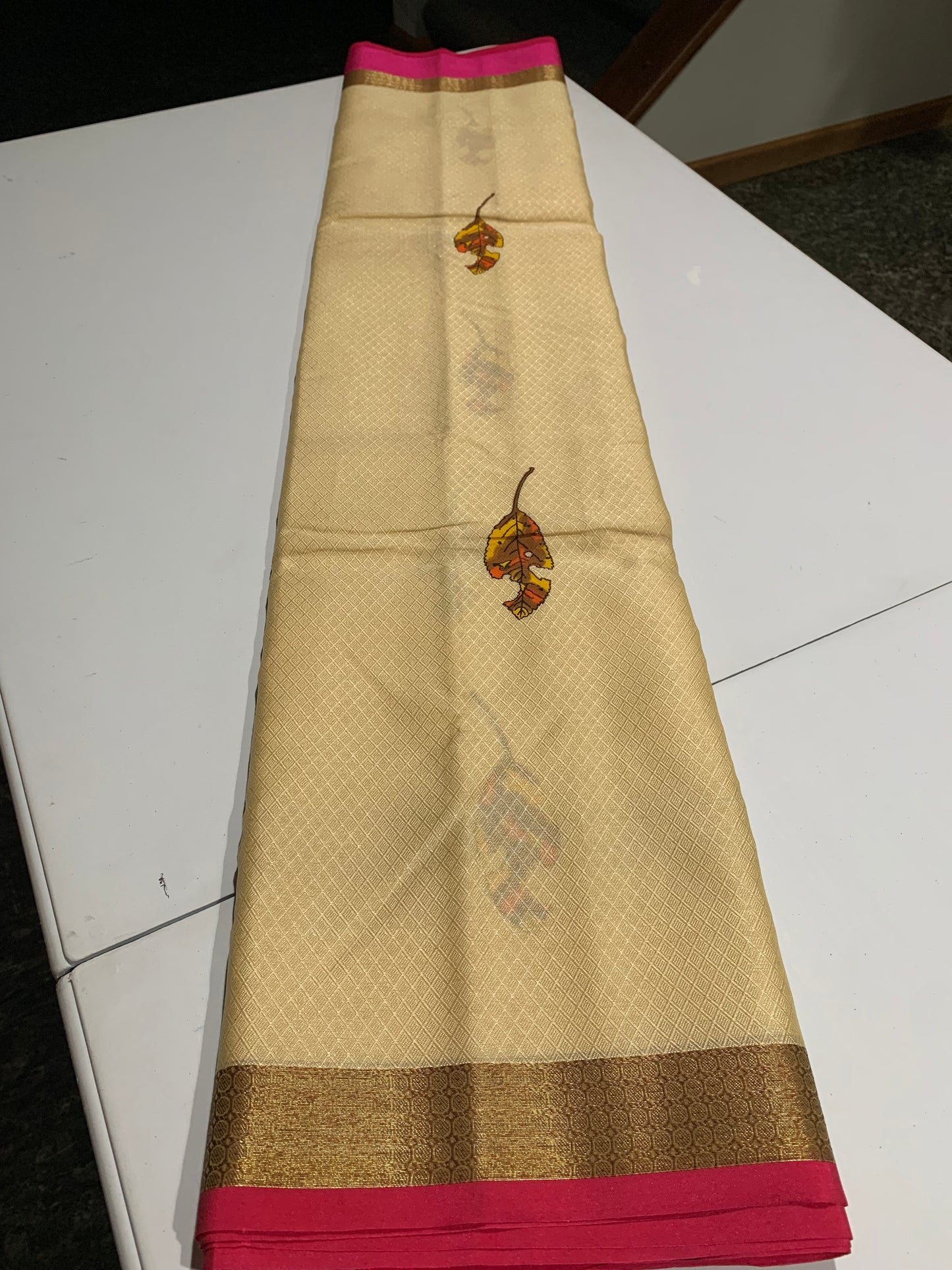 Beige Jacquard saree