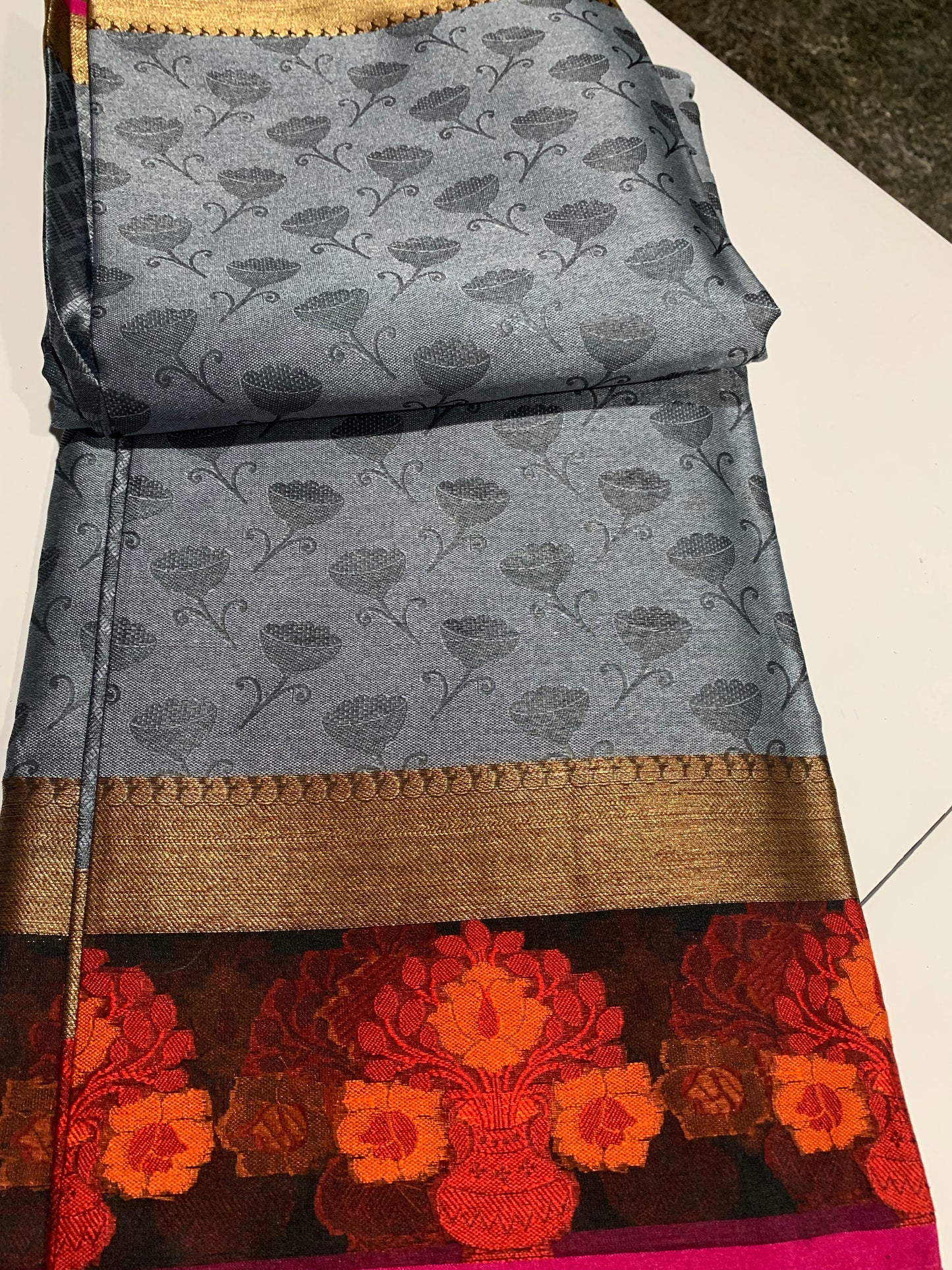 Grey Jacquard Saree