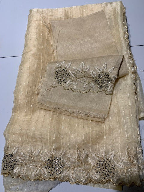 Yellow net kotta saree