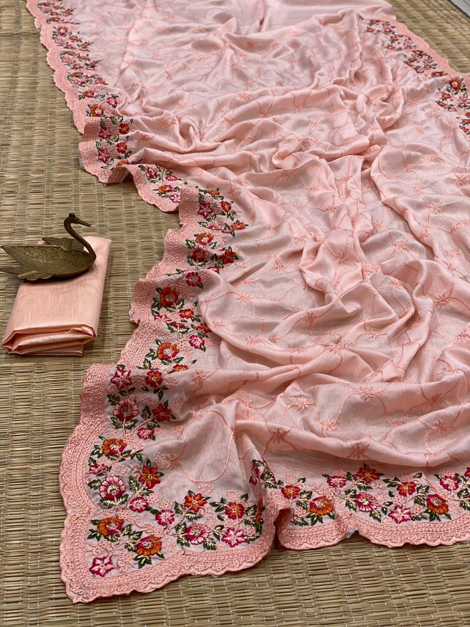 Baby pink Crepe chiffon saree