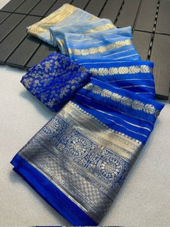 Blue ombre chiffon saree