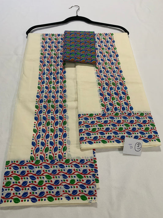 Blue printed set mundu