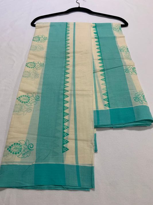 Teal katti kara set mundu
