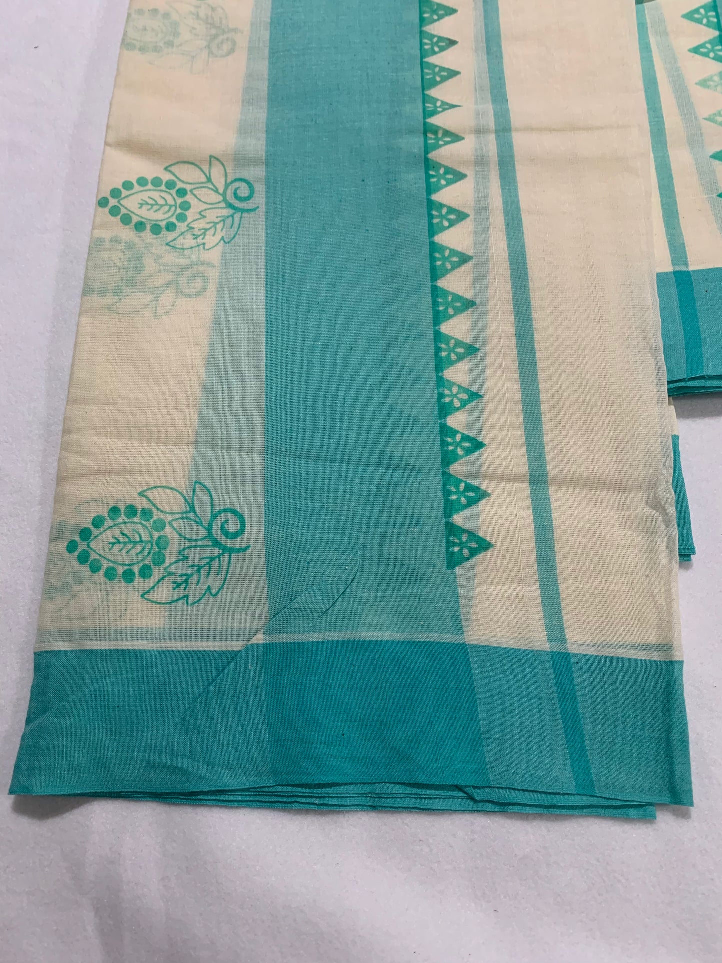 Teal katti kara set mundu