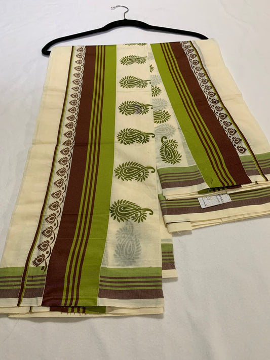 Brown & Green kara set mundu