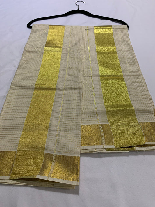 Golden small check set mundu