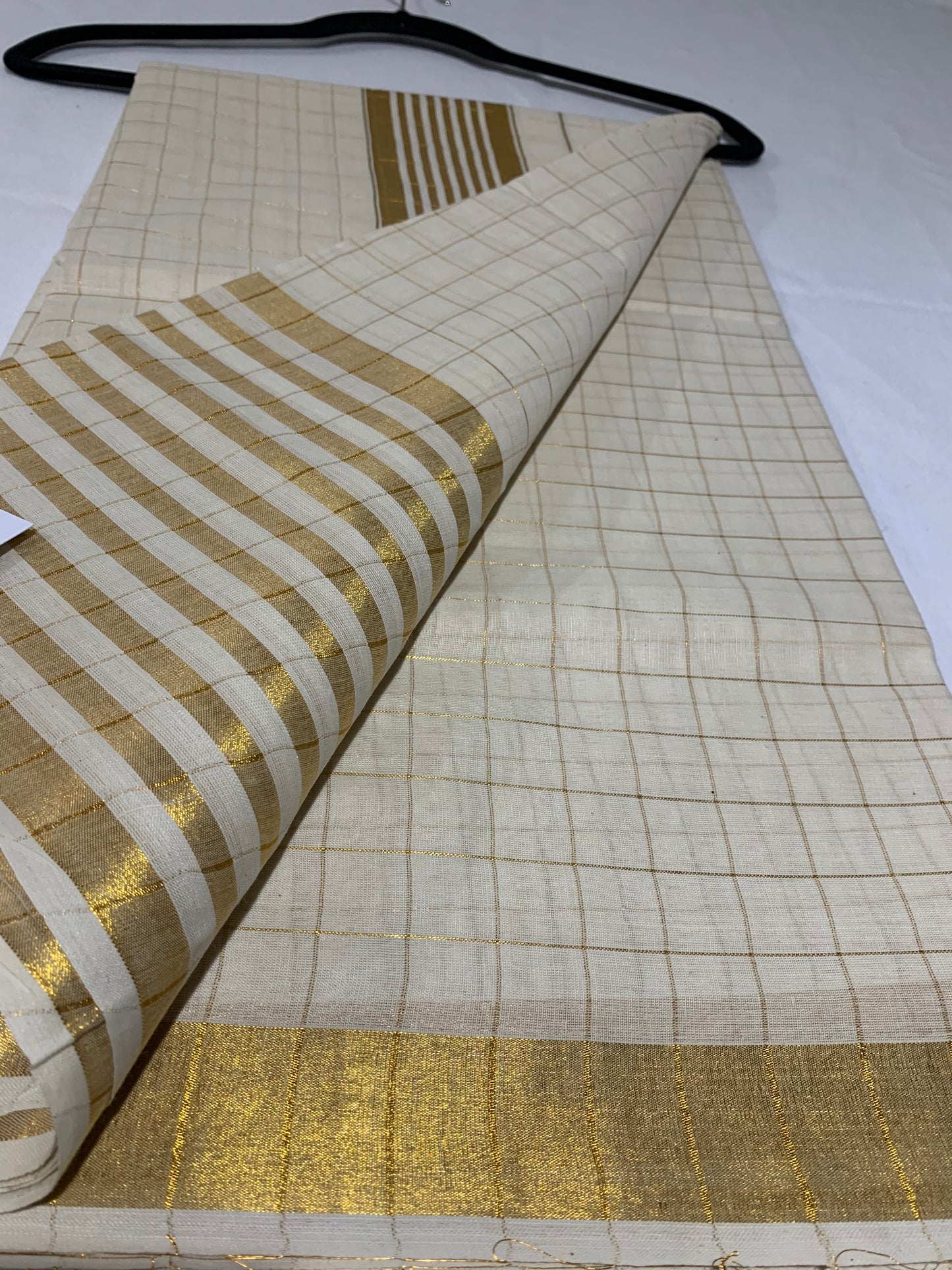 Golden check saree
