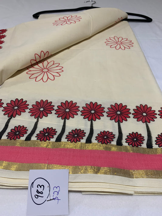 Gold and pink border saree
