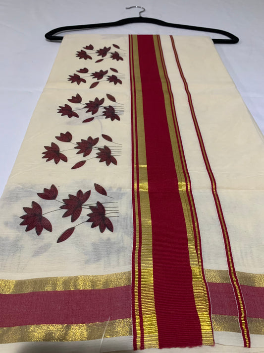 Gold and red border saree