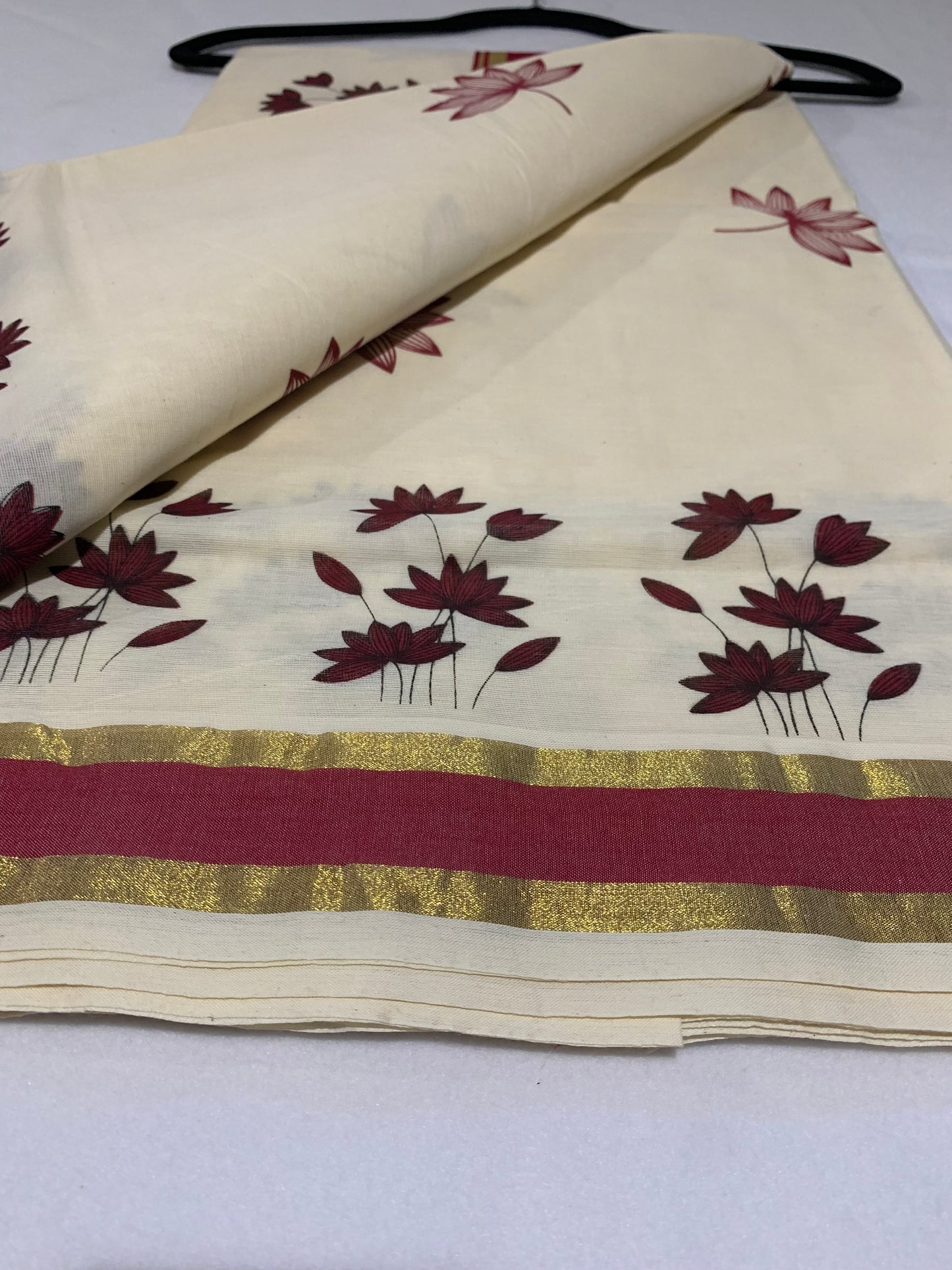 Gold and red border saree