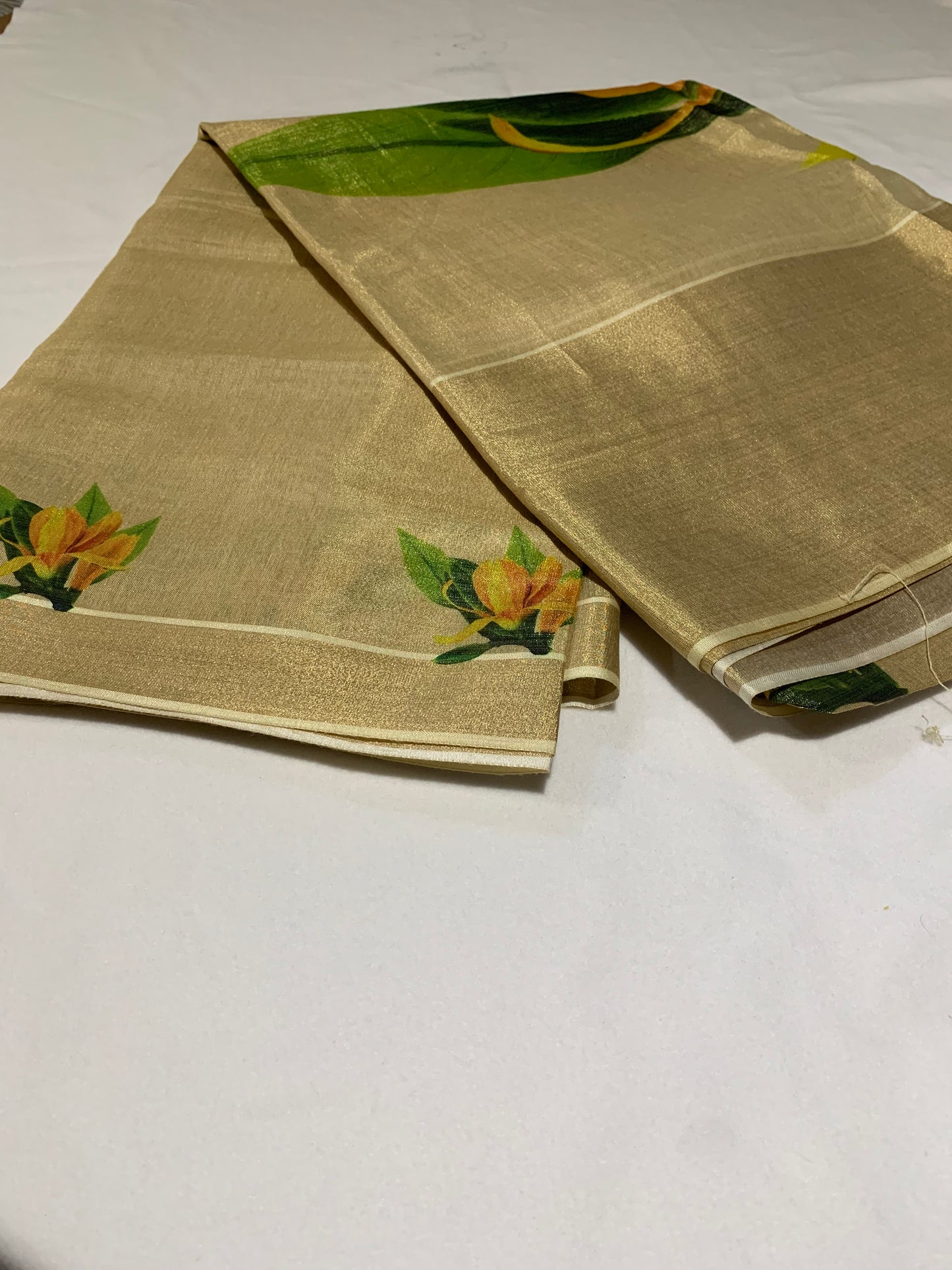 Digital Golden tissue saree wide golden border