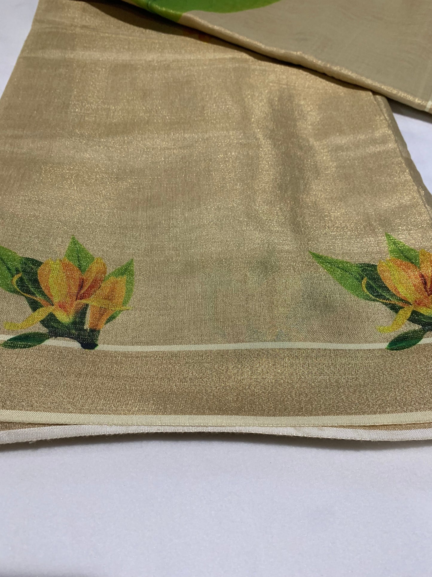 Digital Golden tissue saree wide golden border