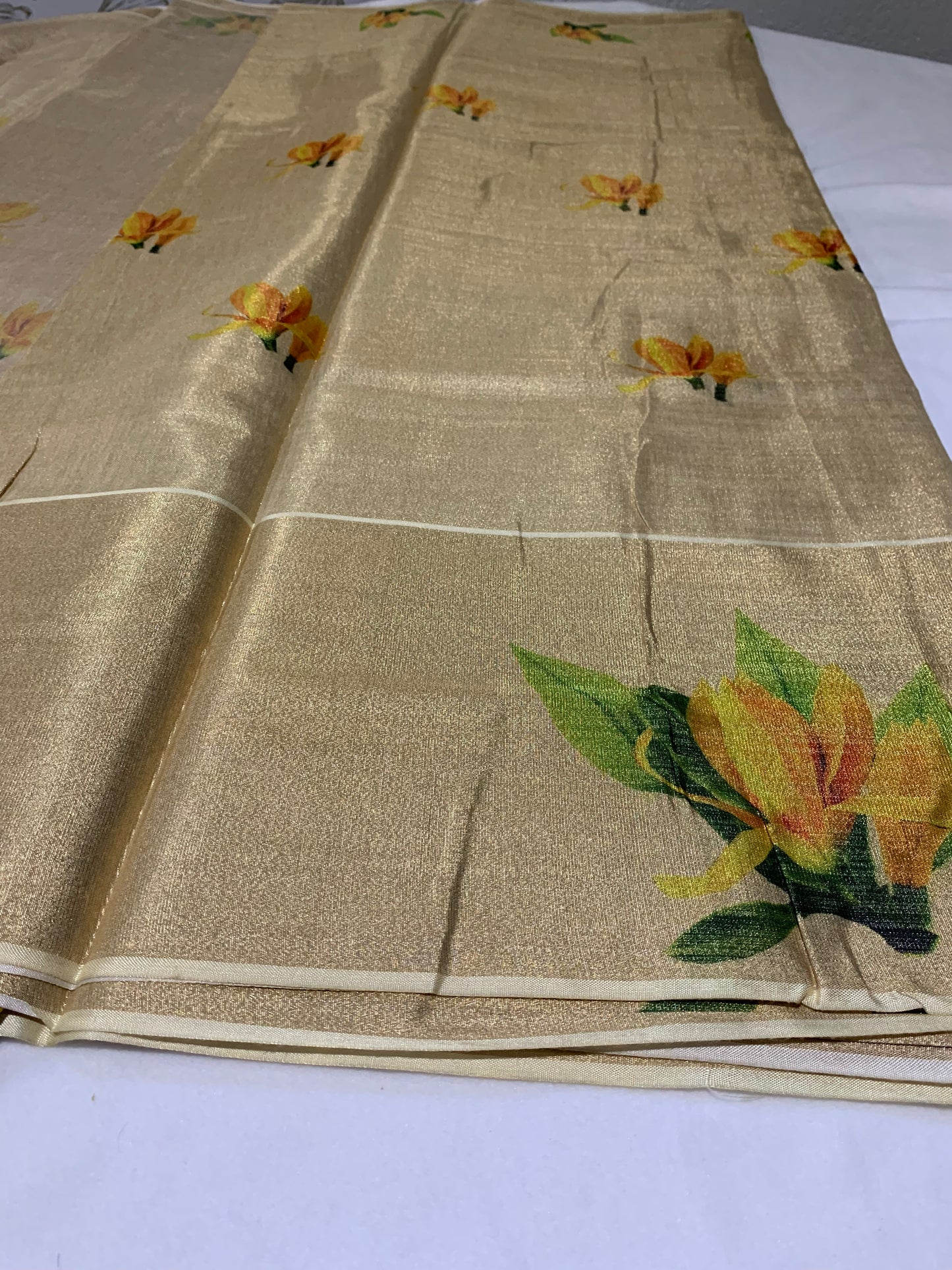 Digital Golden tissue saree wide golden border