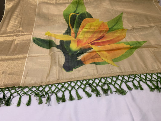 Digital Golden tissue saree wide golden border