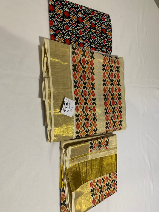 Tissue ajrak printed dhavani set