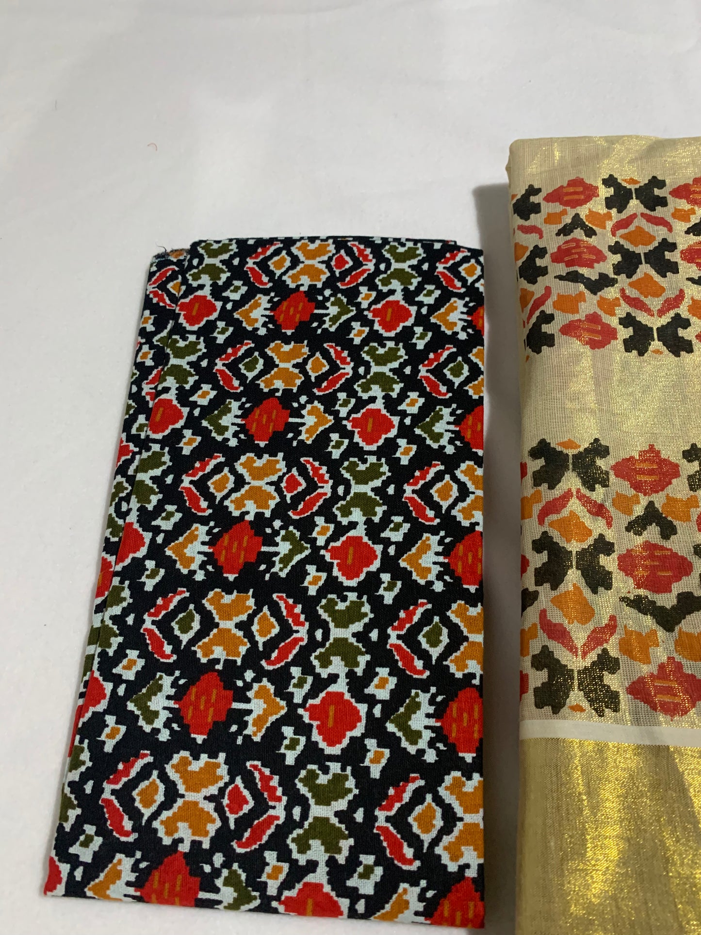 Tissue ajrak printed dhavani set