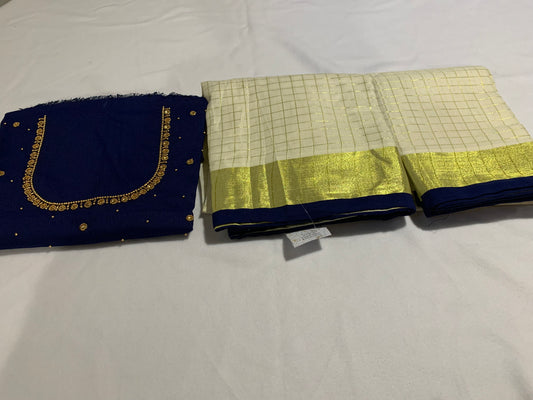 Blue aari work dhavani