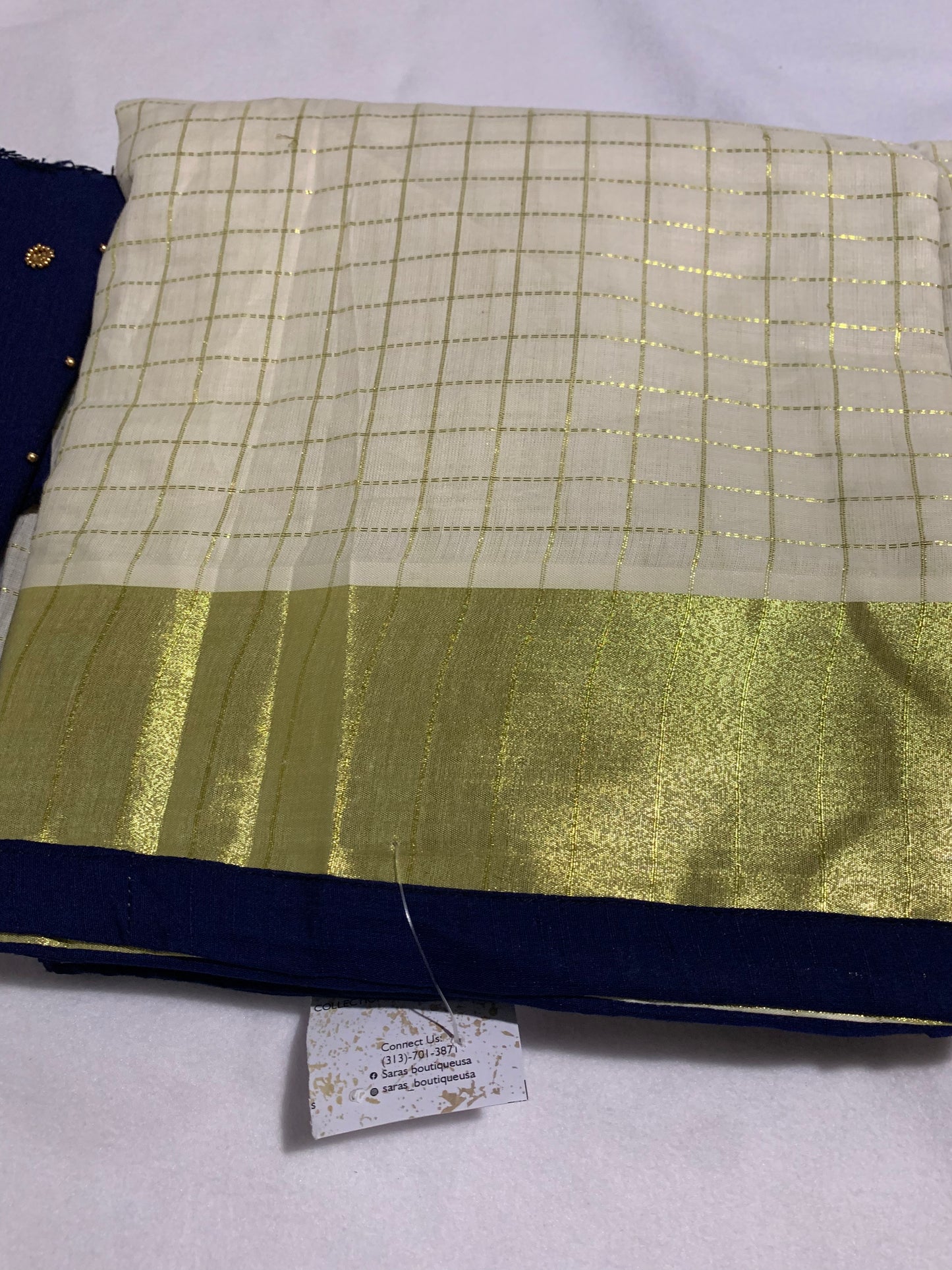 Blue aari work dhavani