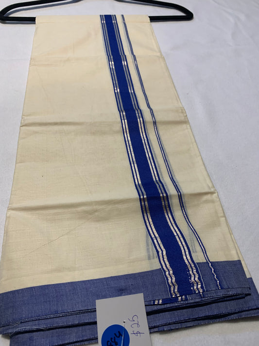 Blue and silver double mundu