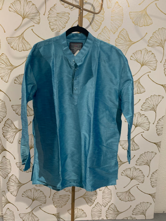 Light blue raw silk kurtha