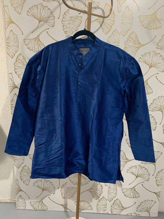 Navy blue raw silk kurtha