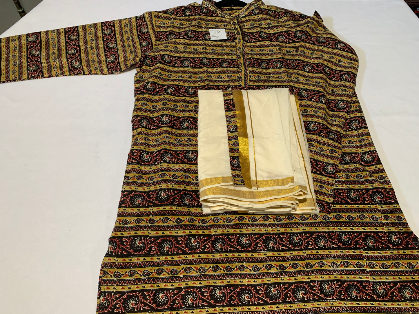 Ajrak printed Kurta with matching mundu