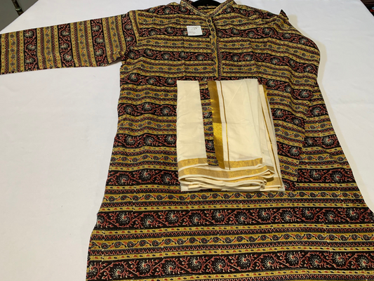 Ajrak printed Kurta with matching mundu