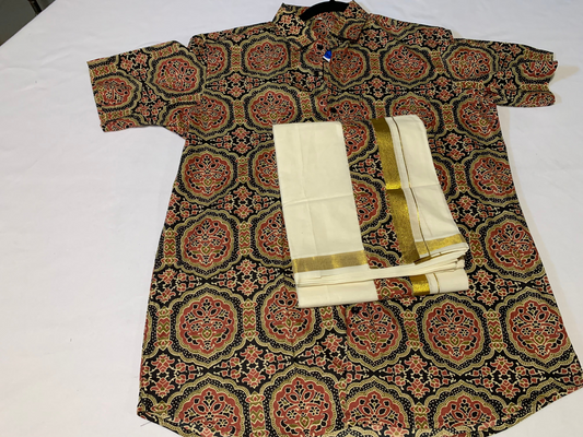Half sleeve ajrak printed shirt /mundu combo
