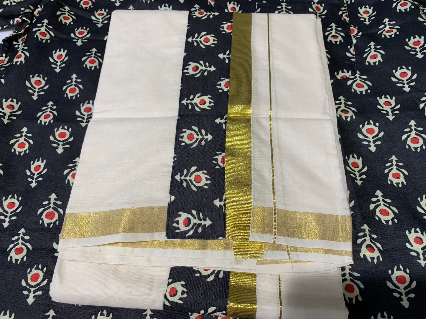 Half sleeve ajrak shirt/mundu combo