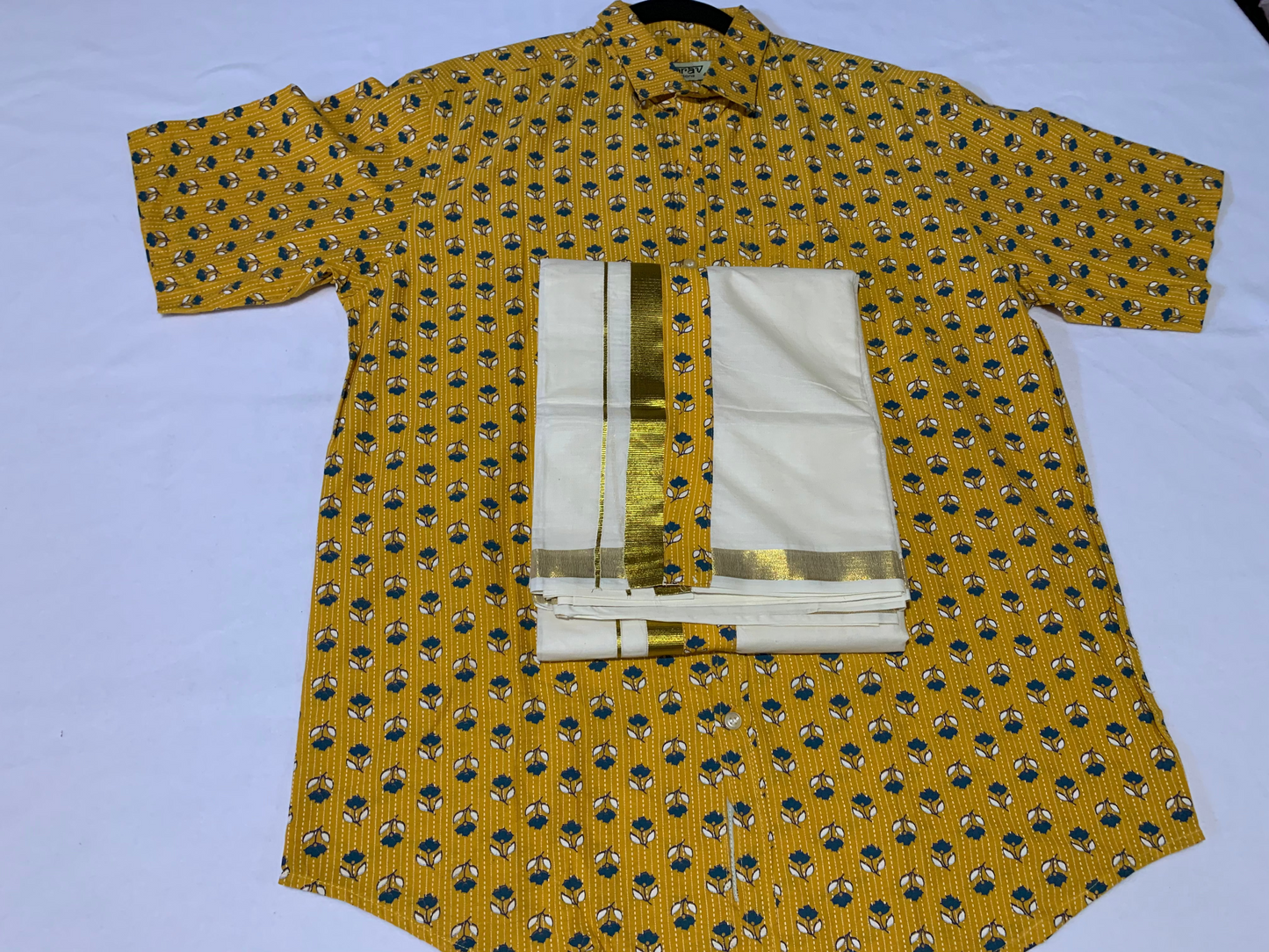Half sleeve ajrak shirt/mundu combo