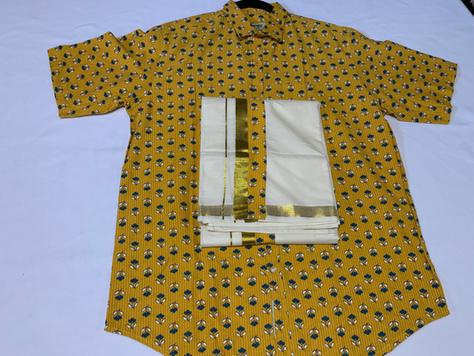 Half sleeve ajrak shirt/mundu combo
