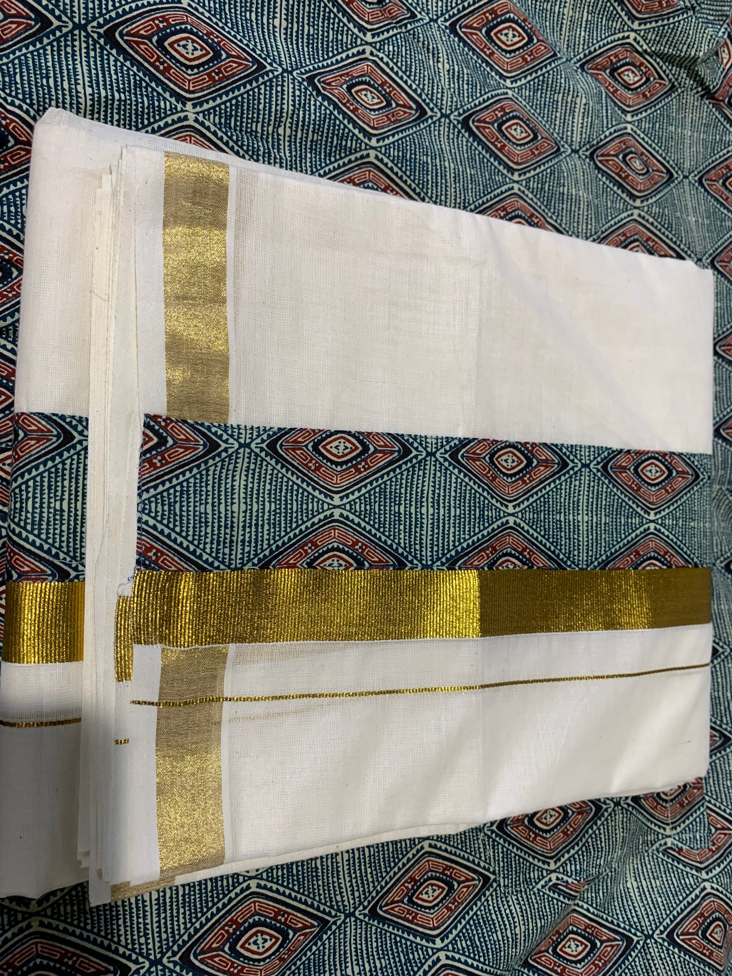 Ajrak half sleeve shirt/mundu combo