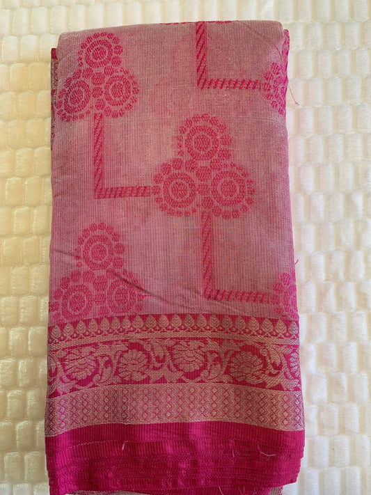 pink and silver tissue silk saree