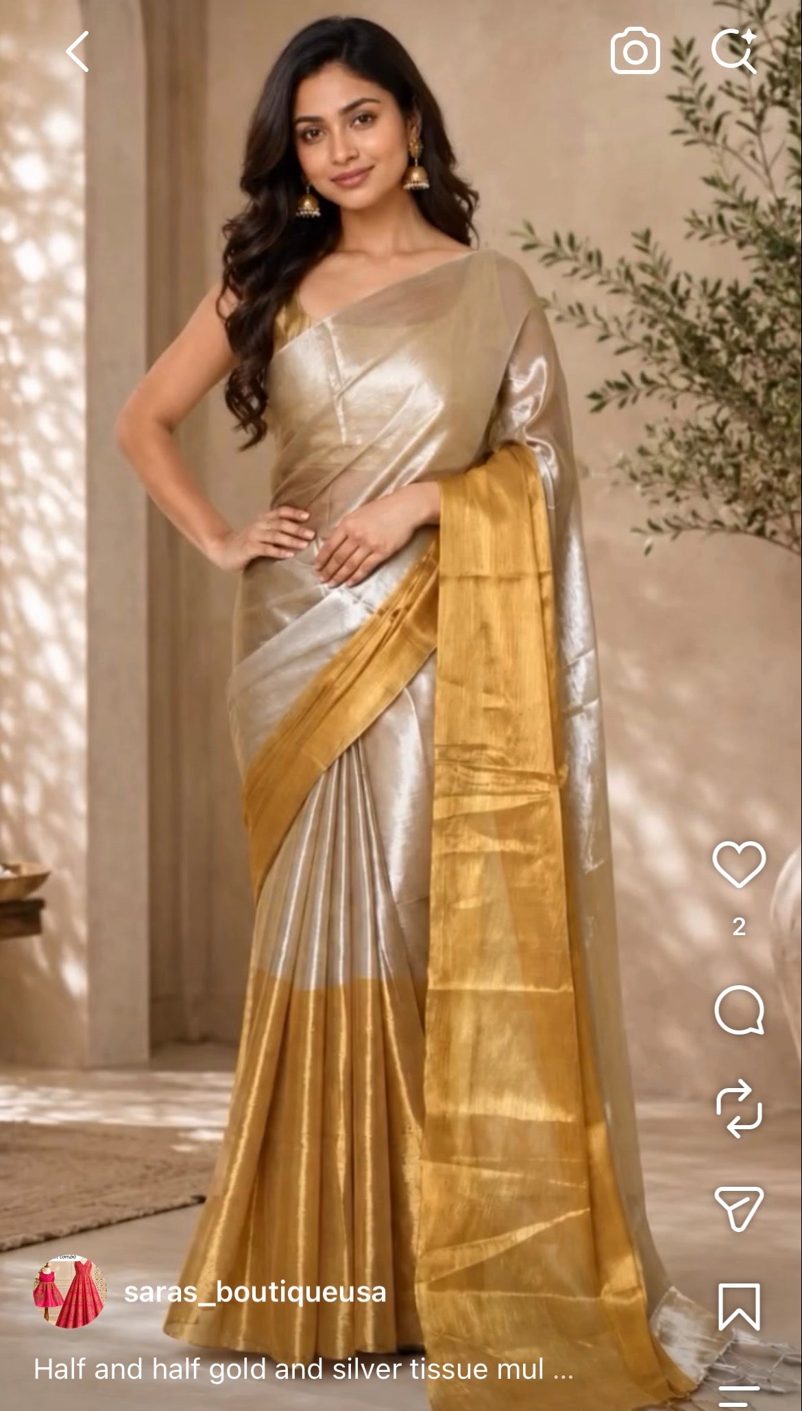 gold & silver mul tissue saree