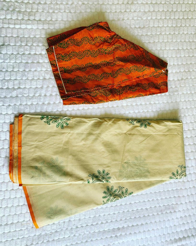 Off White Polycotton Saree