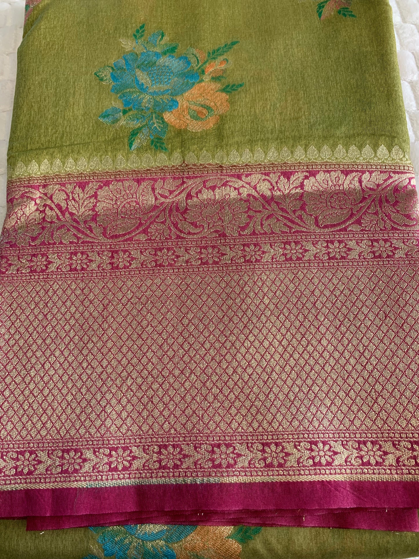 Olive Green Brocade Cotton Silk Saree