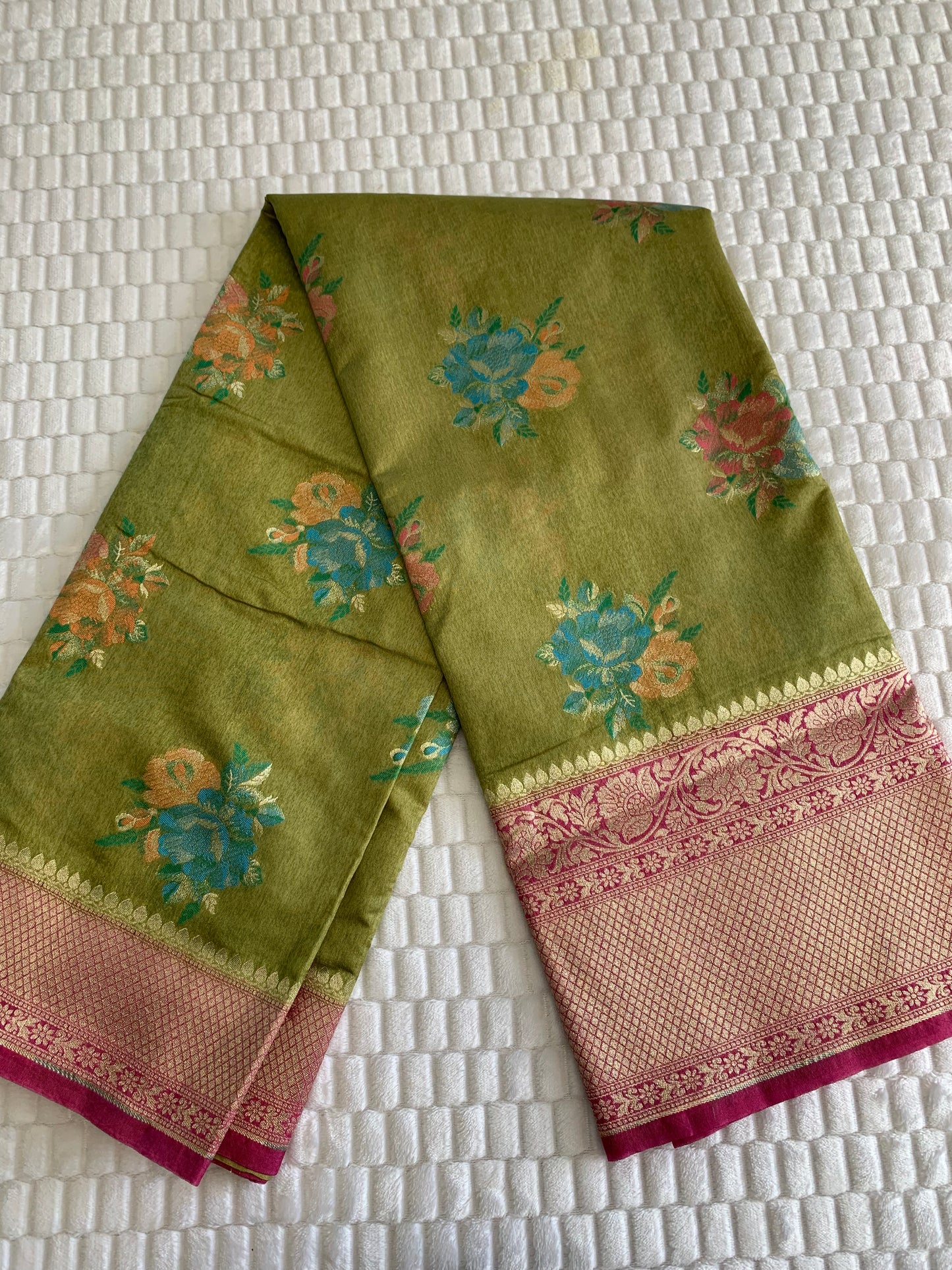 Olive Green Brocade Cotton Silk Saree