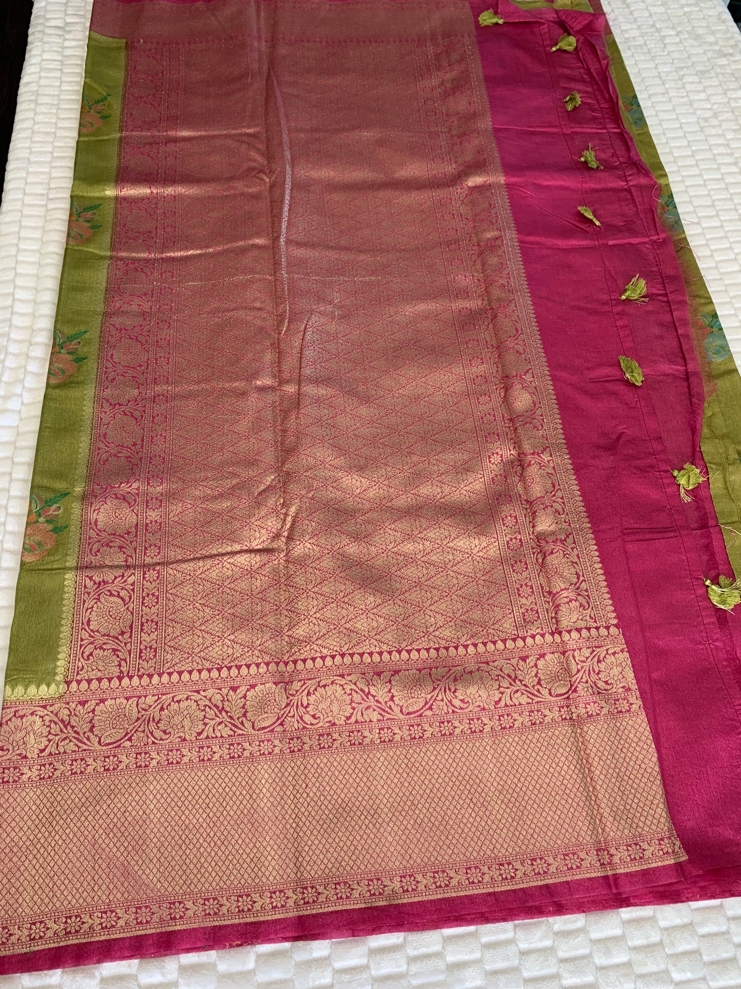 Olive Green Brocade Cotton Silk Saree