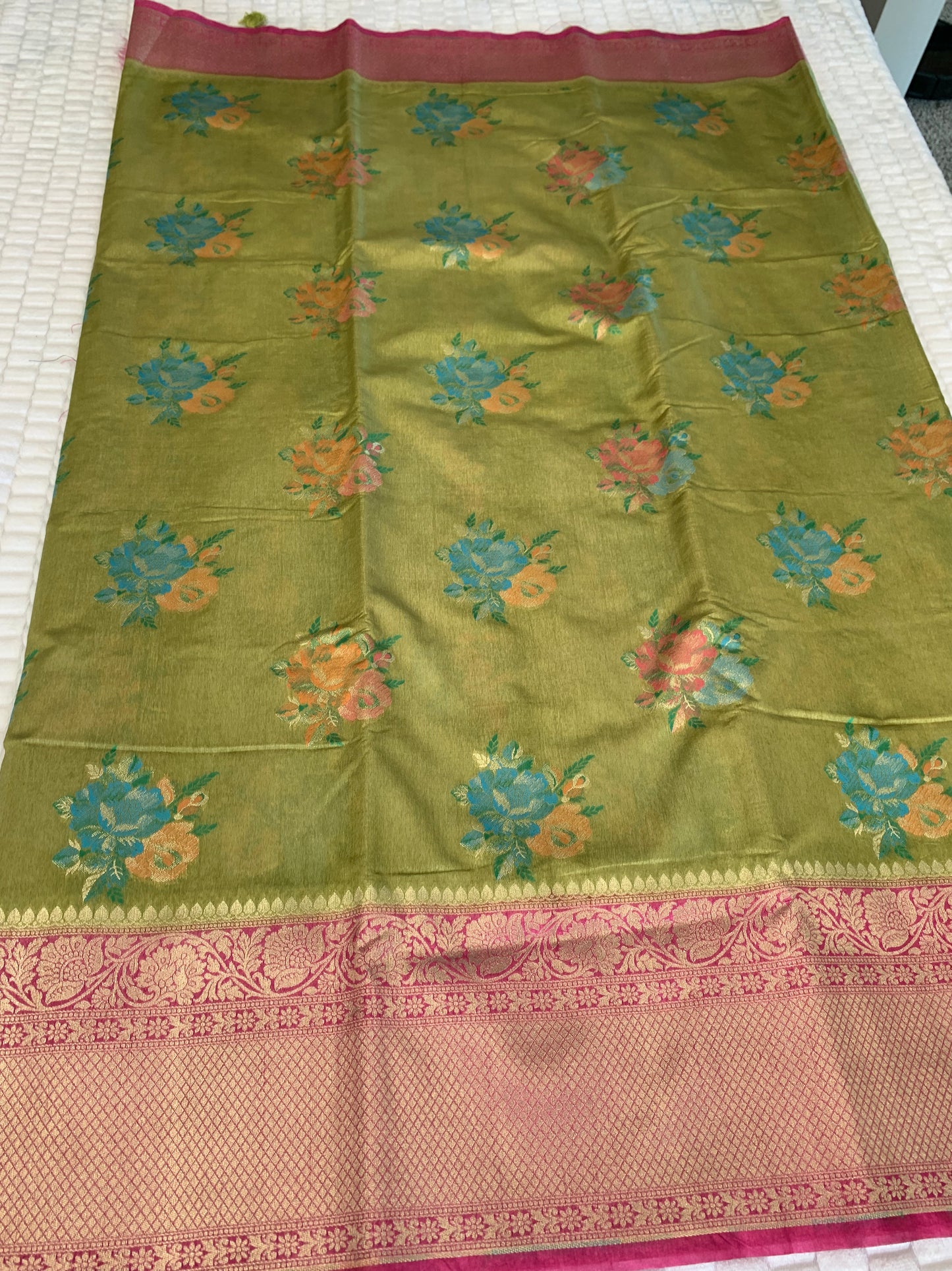 Olive Green Brocade Cotton Silk Saree