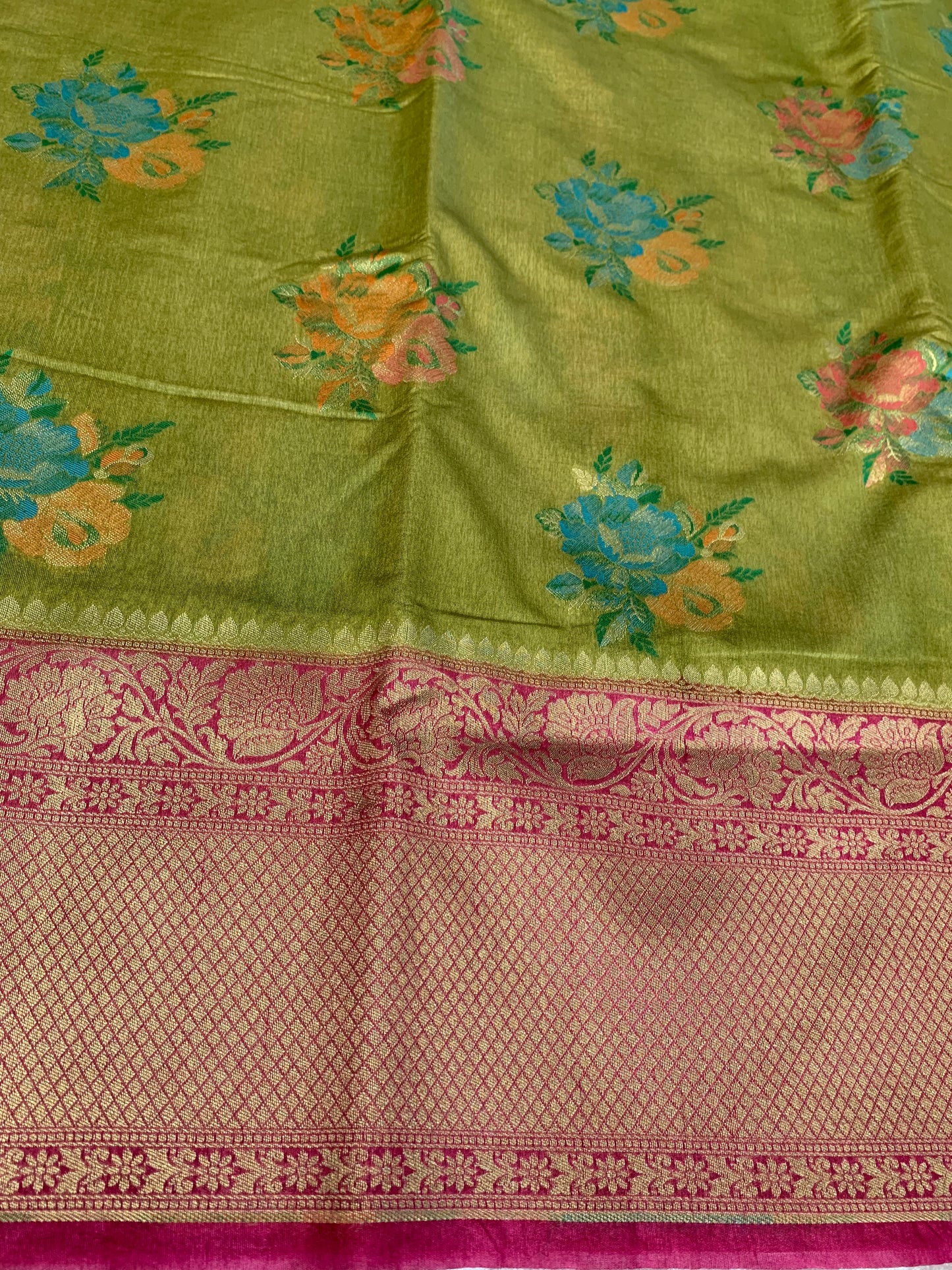 Olive Green Brocade Cotton Silk Saree