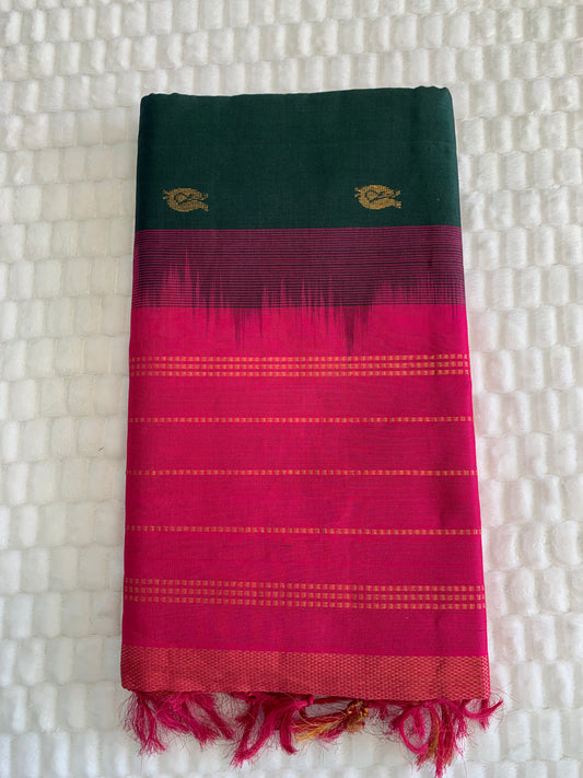 Bottle Green Kanchi Cotton Silk Saree