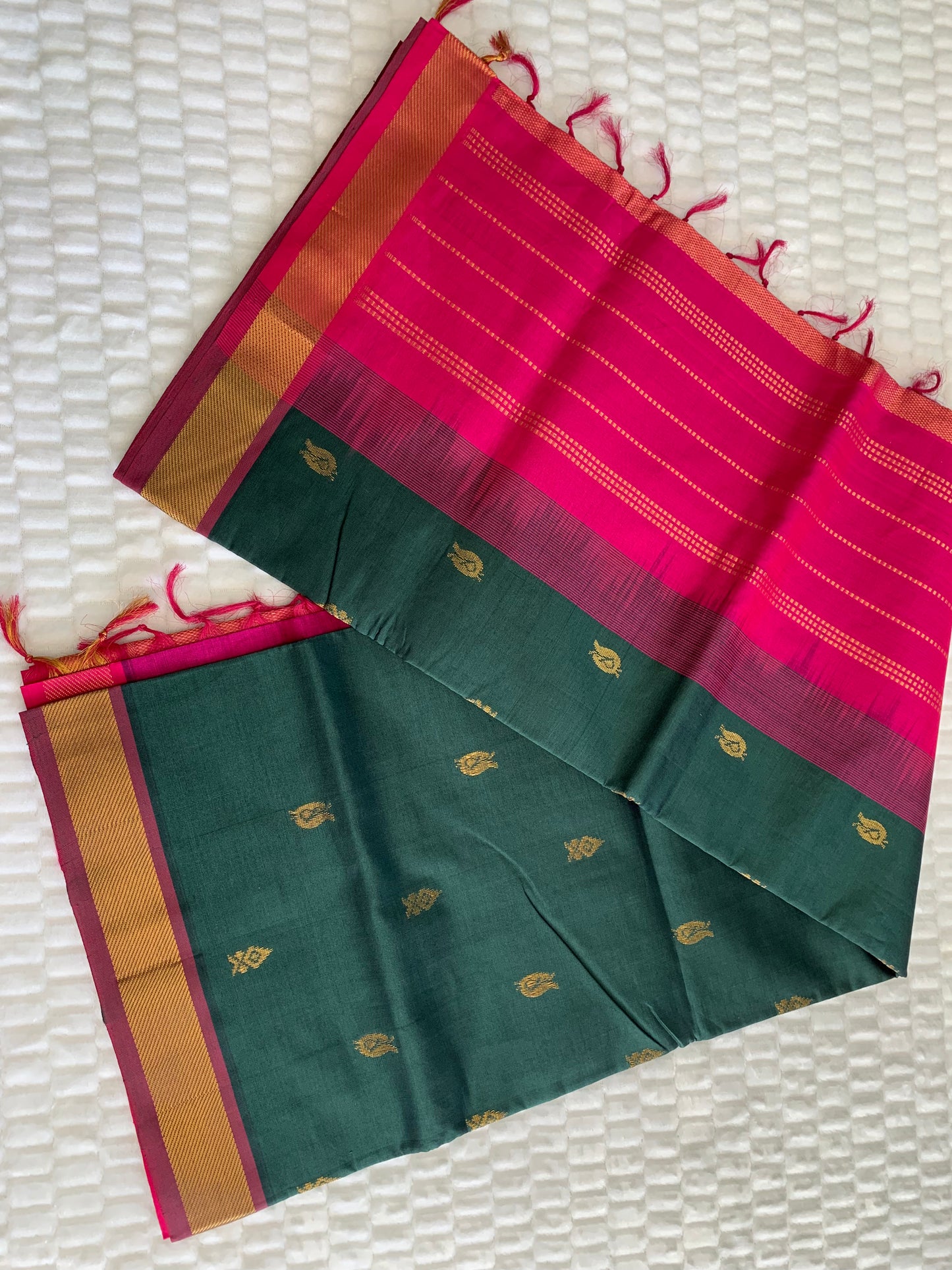 Bottle Green Kanchi Cotton Silk Saree