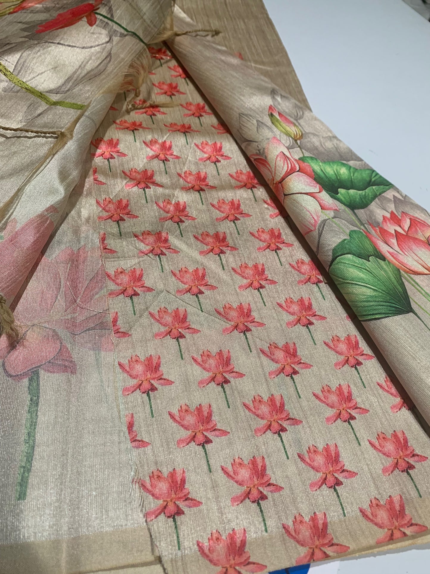 Beige Digital Printed Art Silk Saree