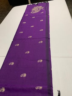 Purple Embroidered cotton silk saree