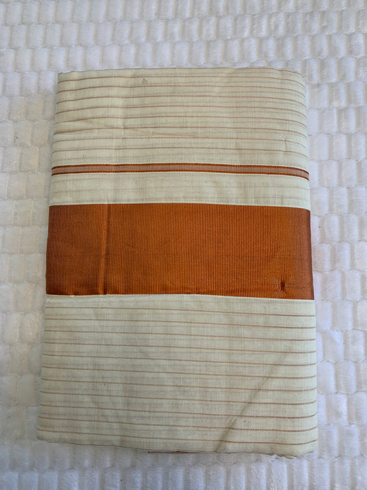 Copper Zari Striped Kerala Saree